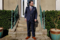 Black Lapel Navy Suit Wide Shot