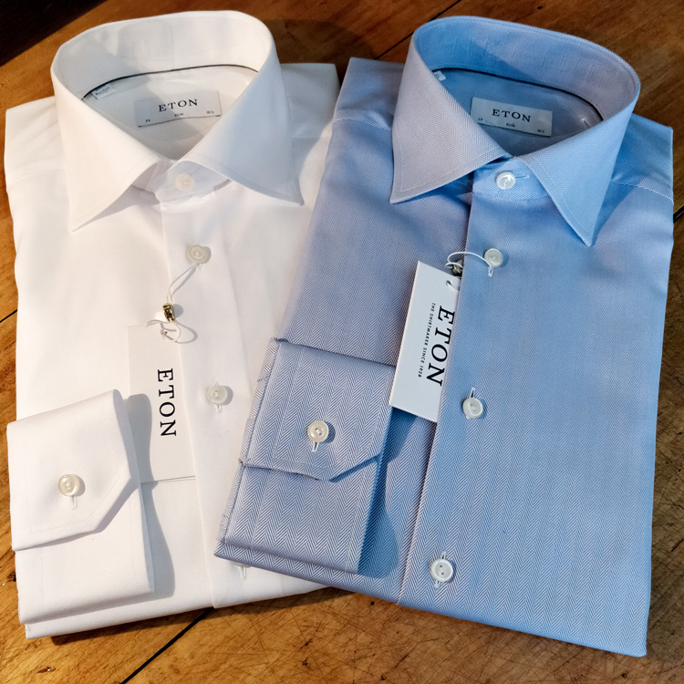 Eton Shirts Blue & White Dress Shirts